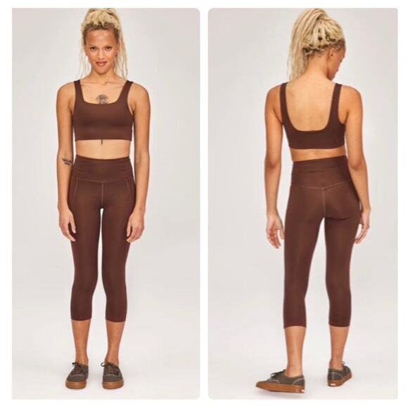 Girlfriend Collective Leggings Earth Compressive High Rise Crop Brown Athletic - Picture 6 of 6